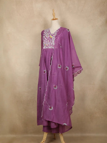 Purple Floral Designed Cotton Salwar - Diadem