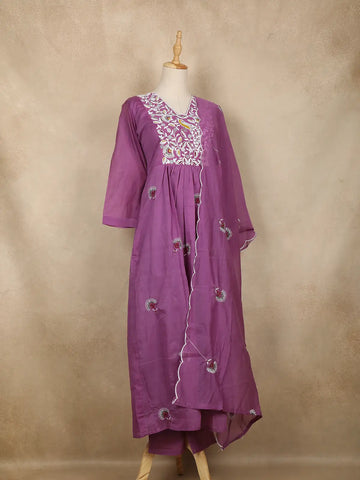 Purple Floral Designed Cotton Salwar - Diadem