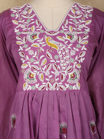 Purple Floral Designed Cotton Salwar - Diadem