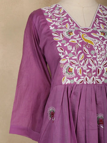 Purple Floral Designed Cotton Salwar - Diadem