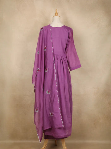 Purple Floral Designed Cotton Salwar - Diadem