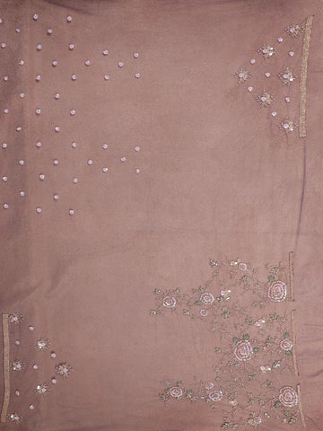 Purple Floral Sequins Embroidered Beads Work Net Saree - Diadem