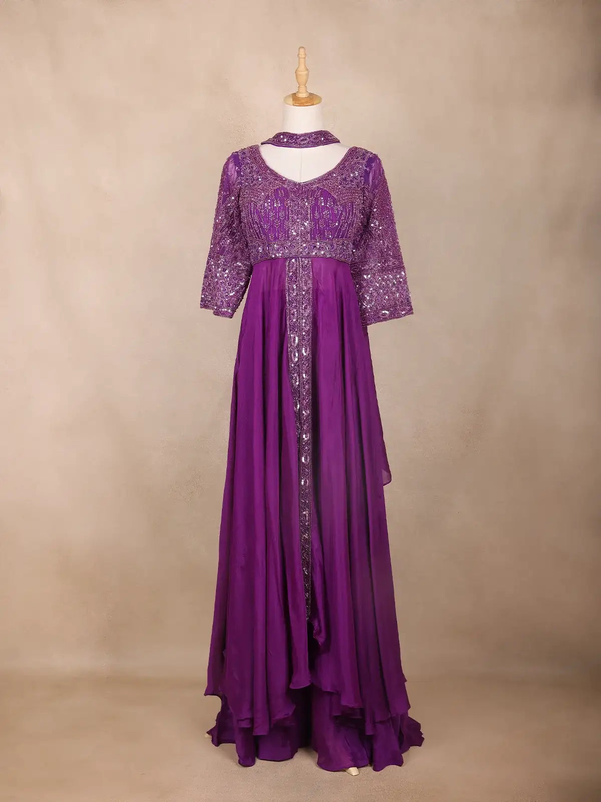 Purple Floral Embroidered Georgette Palazzo Suit - Diadem