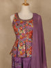 Purple Floral Embroidered Peplum Top With Printed Synthetic Palazzo Suit - Diadem