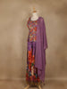 Purple Floral Embroidered Peplum Top With Printed Synthetic Palazzo Suit - Diadem