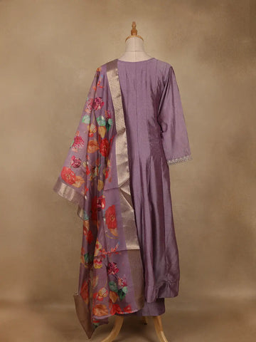 Purple Floral Embroidered Raw Silk Salwar Suit - Diadem