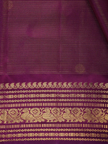 Purple Floral Butta Woven Pure Kanchipuram Silk Saree with Zari Border - Diadem