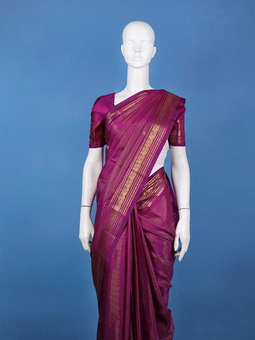 Purple Floral Butta Woven Pure Kanchipuram Silk Saree with Zari Border - Diadem