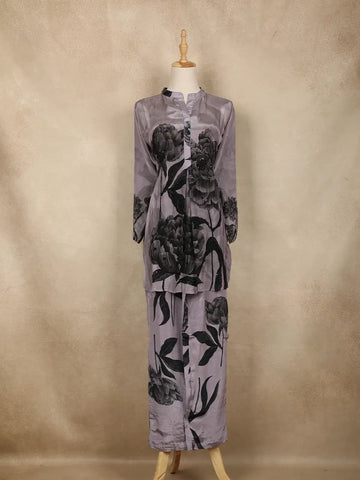 Purple Floral Printed Silk Co Ord Salwar Suit - Diadem