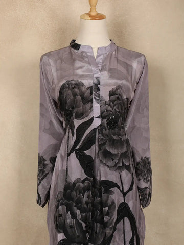 Purple Floral Printed Silk Co Ord Salwar Suit - Diadem