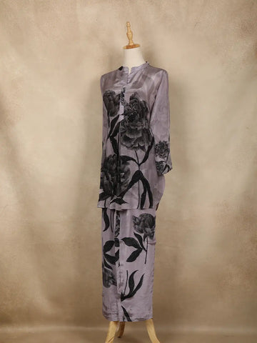 Purple Floral Printed Silk Co Ord Salwar Suit - Diadem