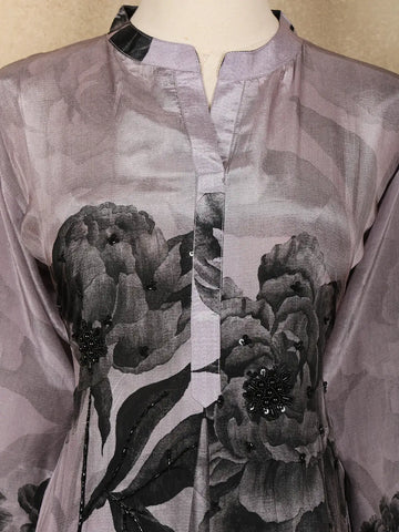 Purple Floral Printed Silk Co Ord Salwar Suit - Diadem