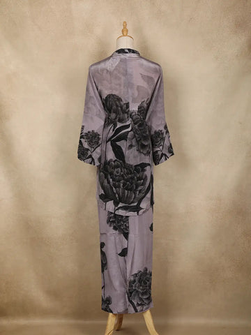 Purple Floral Printed Silk Co Ord Salwar Suit - Diadem