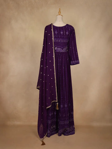 Purple Floral Sequin Embroidery Georgette Salwar Suit - Diadem