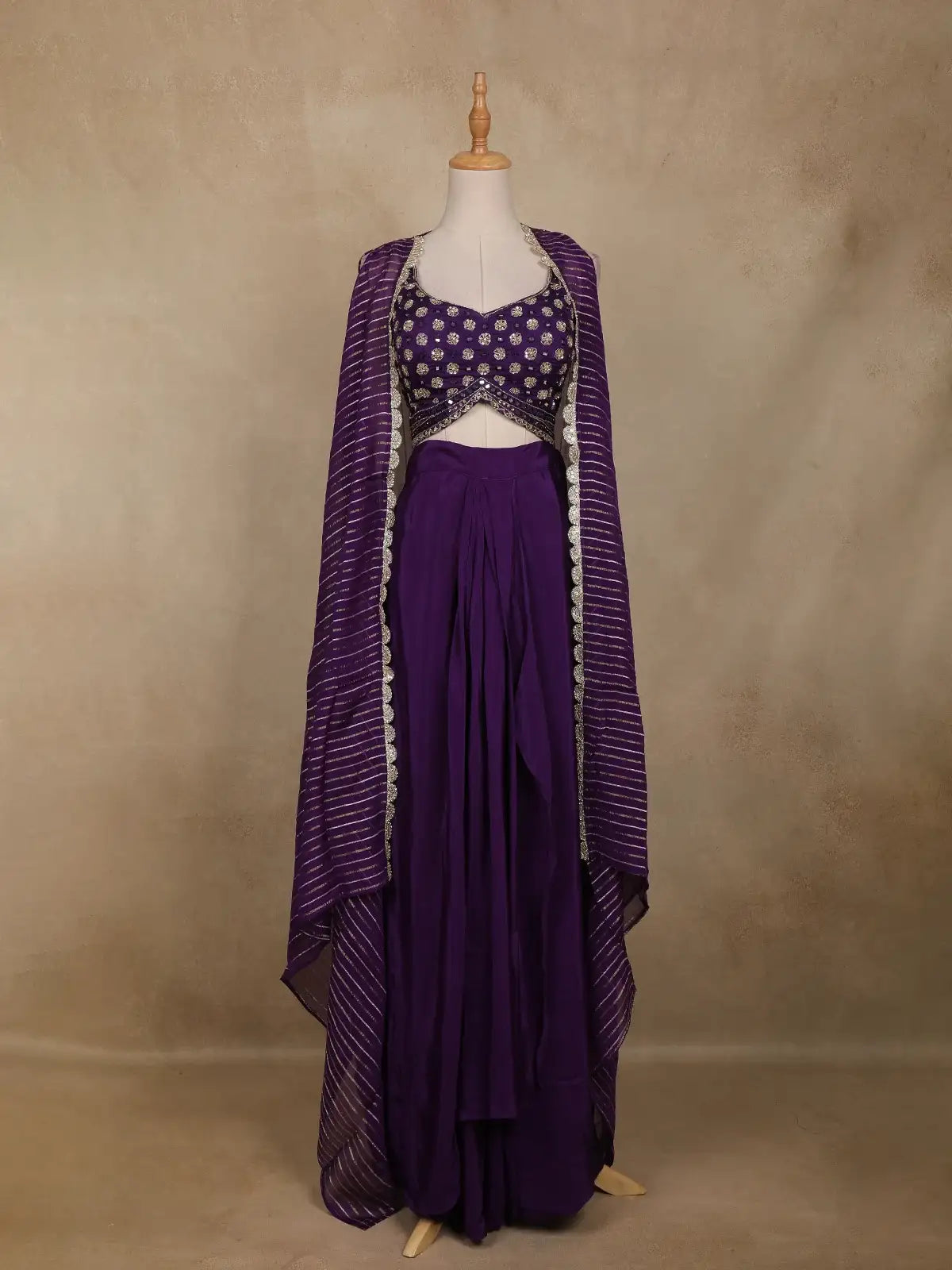 Purple Floral Sequins Embroidered Chiffon Skirt Top