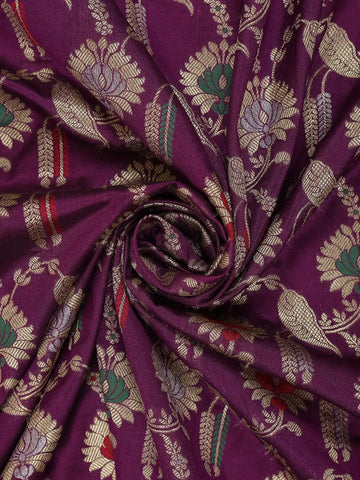 Purple Floral Woven Banarasi Silk Saree With Zari Border - Diadem