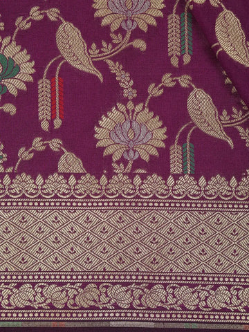 Purple Floral Woven Banarasi Silk Saree With Zari Border - Diadem