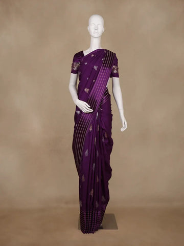 Purple Floral Woven Banarasi Silk Saree With Zari Border - Diadem
