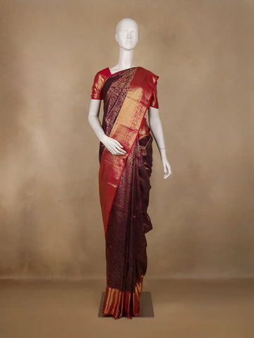 Purple Floral And Paisley Woven Pure Kanchipuram Silk Saree - Diadem