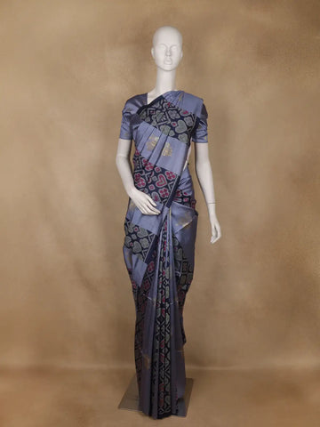 Purple Ikat Designed Woven Semi Tussar Silk Saree - Diadem