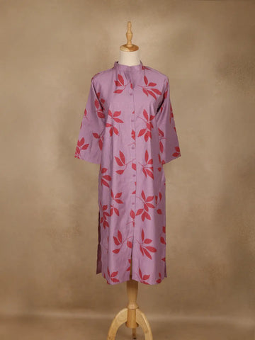Purple Leaf Design Printed Cotton Kurti - Diadem