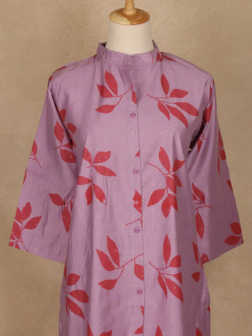 Purple Leaf Design Printed Cotton Kurti - Diadem