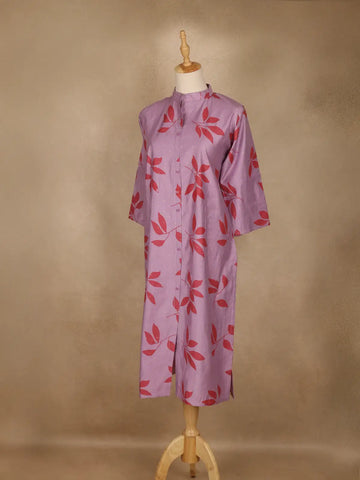 Purple Leaf Design Printed Cotton Kurti - Diadem