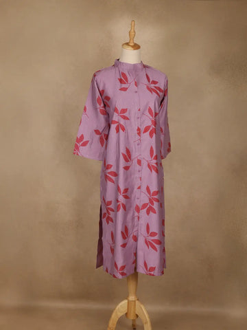 Purple Leaf Design Printed Cotton Kurti - Diadem