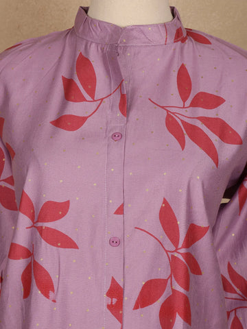 Purple Leaf Design Printed Cotton Kurti - Diadem