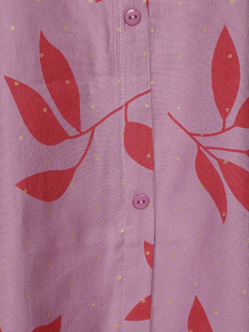 Purple Leaf Design Printed Cotton Kurti - Diadem
