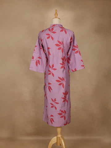 Purple Leaf Design Printed Cotton Kurti - Diadem