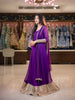Purple Panel Designed Anarkali Georgette Gown With Zari Embroidered Sleeves - Diadem