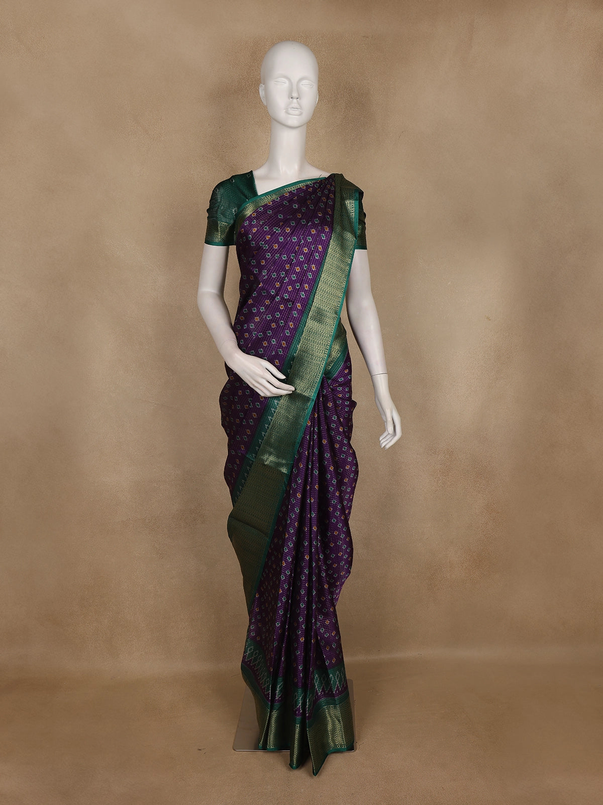 Purple Pochampally Ikat Design Cotton Saree with Zari Border