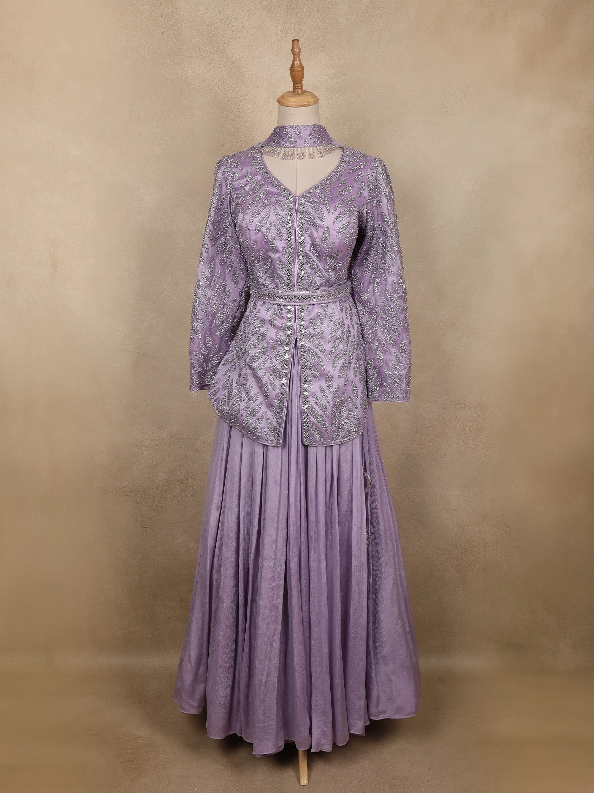 Purple Sequins Embroidered Satin And Net Lehenga