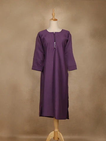 Purple Solid Cotton Kurti With Button Detailing - Diadem