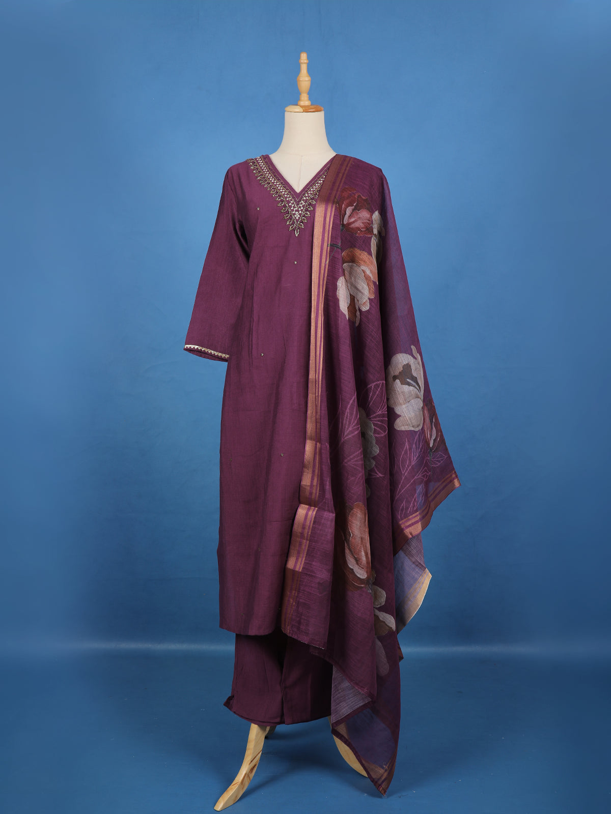 Purple Solid Design Cotton Salwar Suit