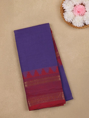 Purple Solid Design Cotton Saree With Red Temple Zari Border - Diadem