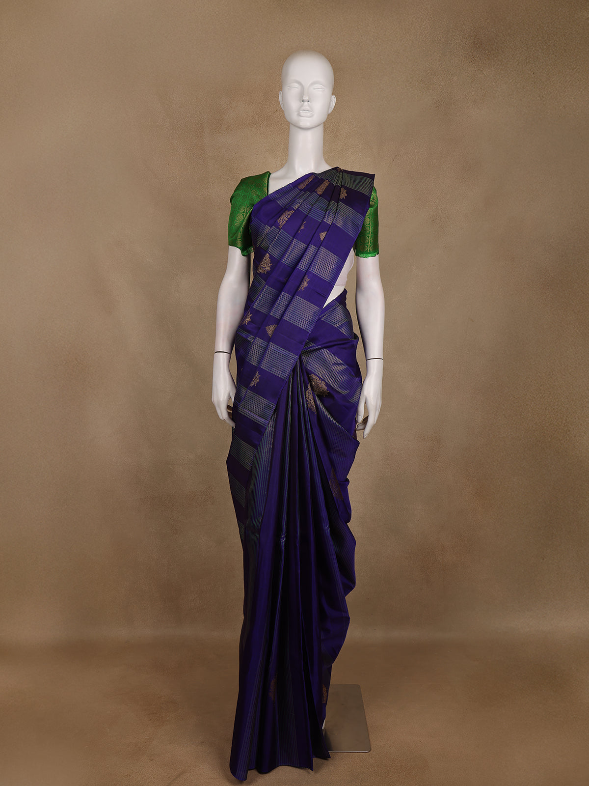 Navy Blue Stripes Woven Design Kanchipuram Silk Saree