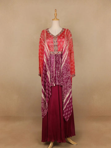 Purple Abstract Design Semi Silk Kaftan Palazzo Suit - Diadem