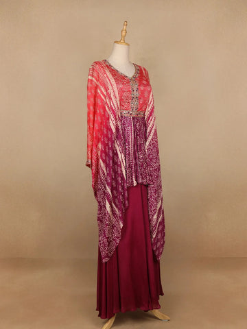 Purple Abstract Design Semi Silk Kaftan Palazzo Suit - Diadem