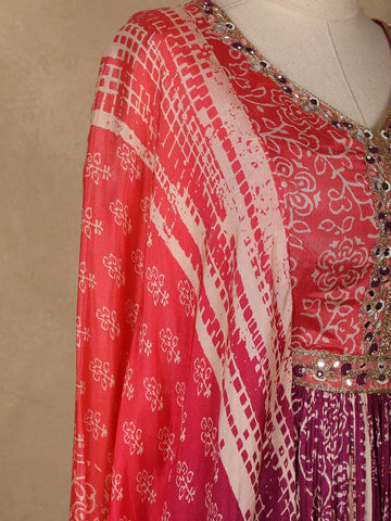 Purple Abstract Design Semi Silk Kaftan Palazzo Suit - Diadem