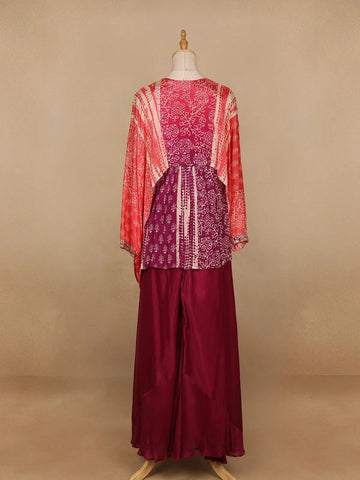 Purple Abstract Design Semi Silk Kaftan Palazzo Suit - Diadem