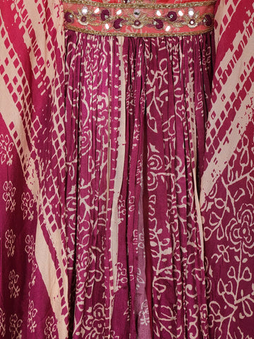 Purple Abstract Design Semi Silk Kaftan Palazzo Suit - Diadem