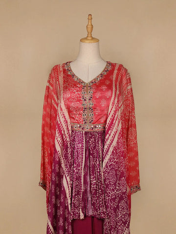 Purple Abstract Design Semi Silk Kaftan Palazzo Suit - Diadem