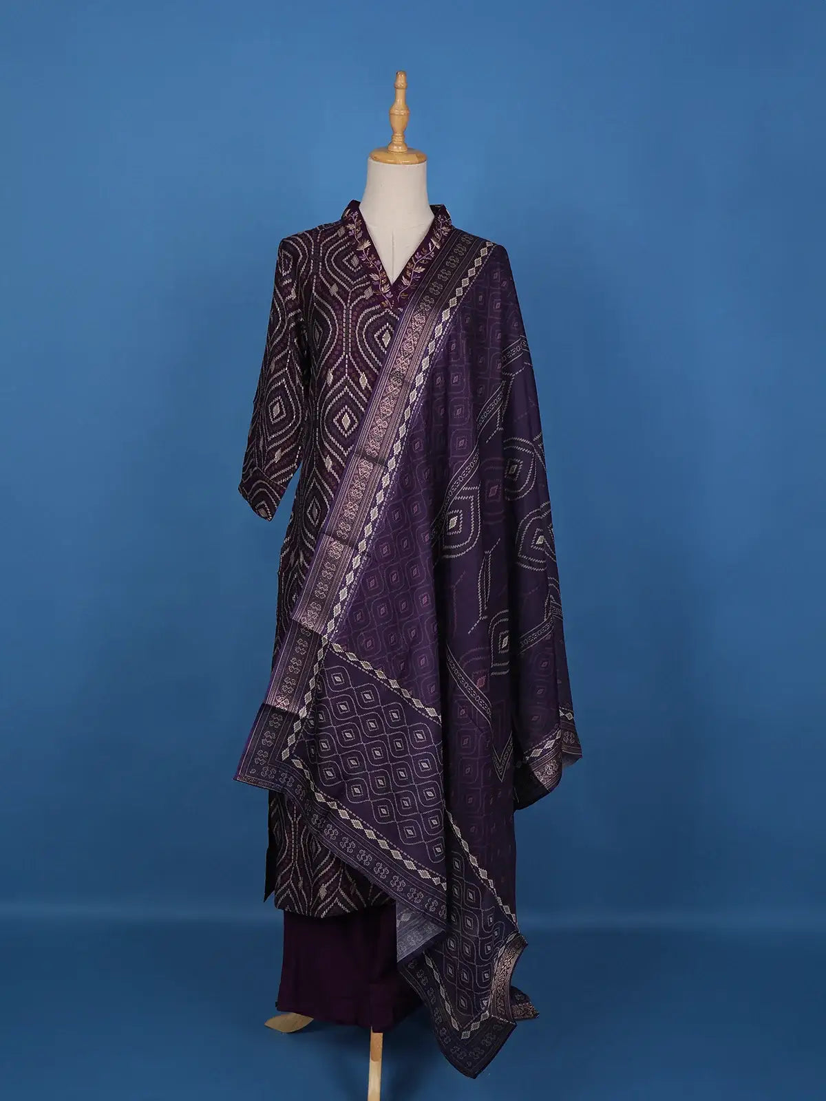 Purple Abstract Designed Cotton Salwar Suit - Diadem