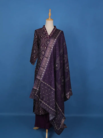 Purple Abstract Designed Cotton Salwar Suit - Diadem