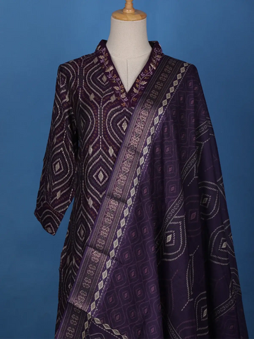 Purple Abstract Designed Cotton Salwar Suit - Diadem