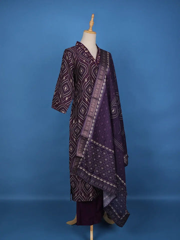 Purple Abstract Designed Cotton Salwar Suit - Diadem