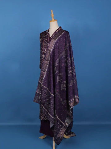 Purple Abstract Designed Cotton Salwar Suit - Diadem