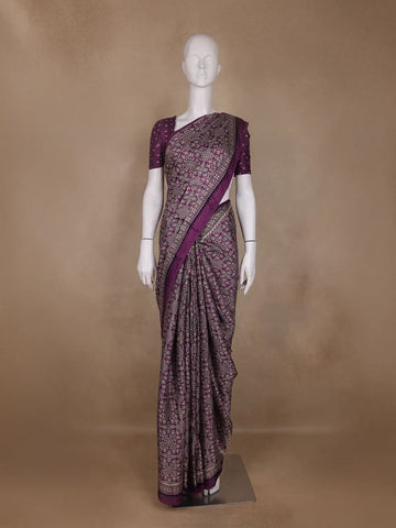 Purple Bandhani-Style Geometric Print Mul Mul Cotton Saree - Diadem